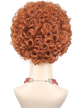 morvally Short Red Orange Curly Wig for Women Costume with Sunglasses and Jewelry Reddish Orange Synthetic Hair Wigs for Halloween Party