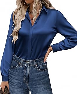 Blusas de satén para mujer, estilo casual, de manga larga, con botones, de seda, para negocios, trabajo, túnica
