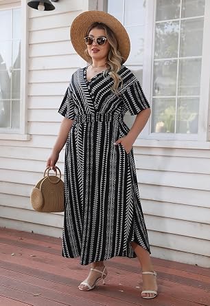 Nemidor Women Plus Size Casual Maxi Dress Boho Flared Pocket
