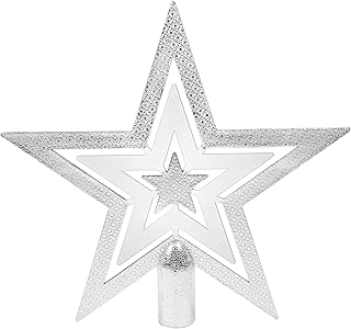 Glittered Christmas Tree Topper Silver Star Tree Topper Plastic Christmas Tree Star for Top of Christmas Tree Ornament Christmas Party Decorations 7.2 Inch