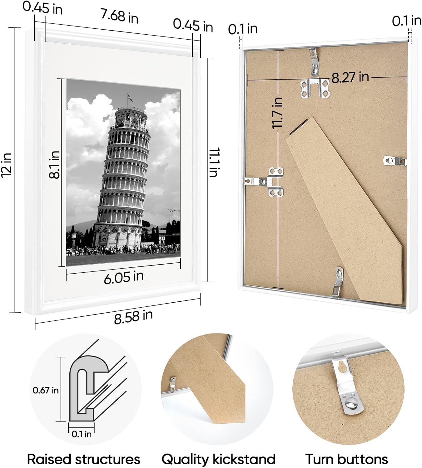 Nacial 2 pcs White A4 Photo Frames Modern Design, A4 Picture Frames For