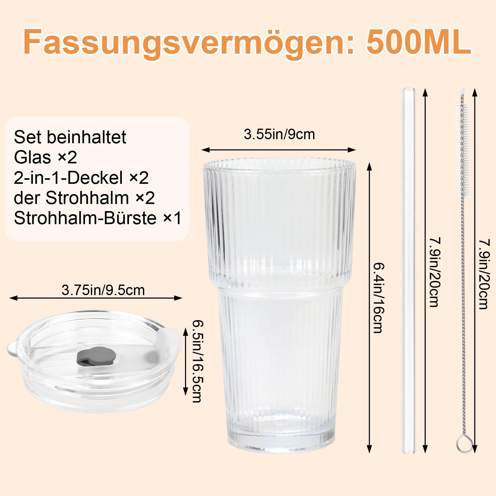 Juego de vasos de cristal de cocina verticales con tapa y pajita, diseño hermético e impermeable, vasos con tapa, ideales para café, batidos, cócteles (4 unidades)