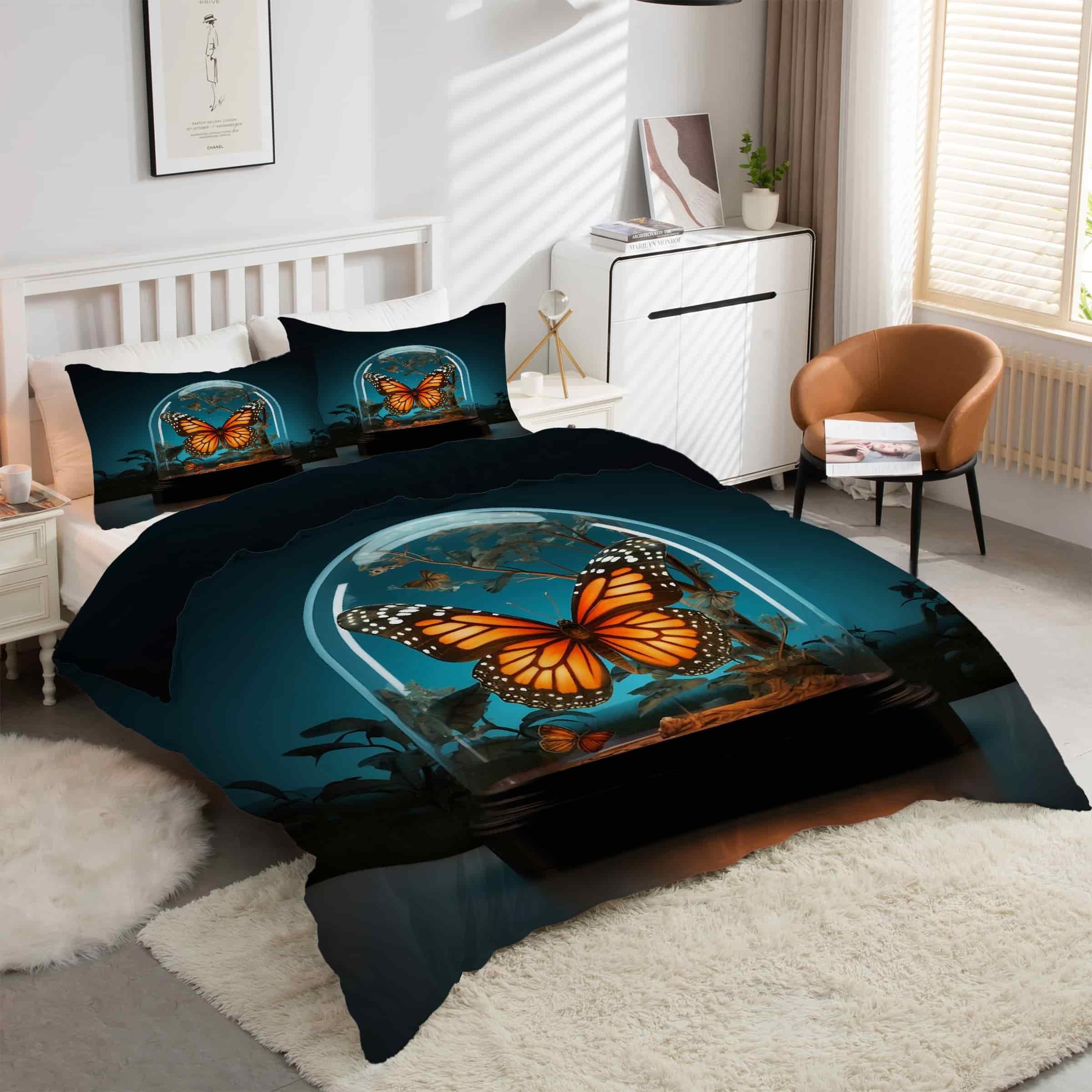 Housse de couette fantastique papillon 160x200 adoucissant les nuits agitées avec sa microfibre fluide