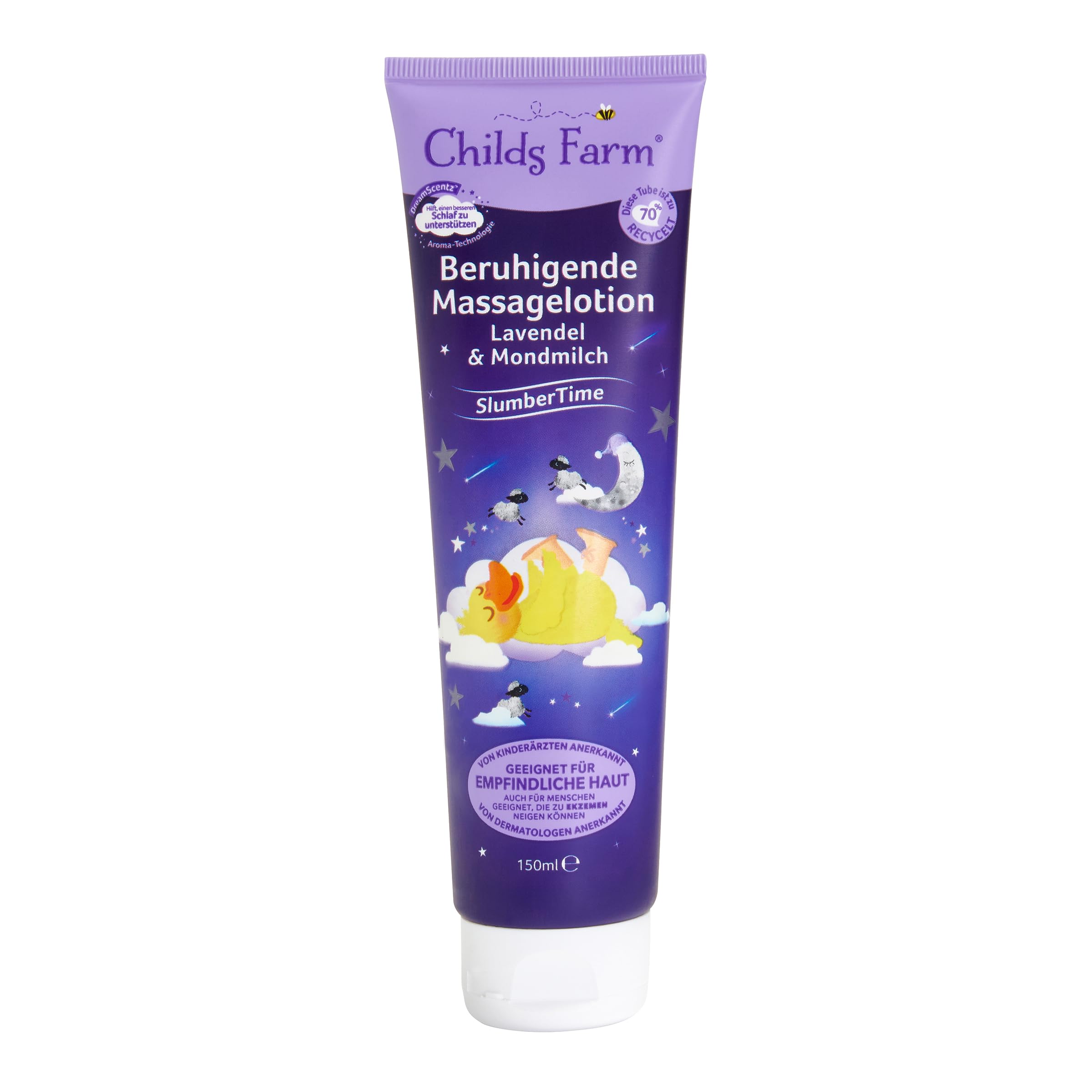 Childs Farm SlumberTime Beruhigende Massagelotion Lavendel und Mondmilch 150ml | Pflegende Lotion für die Gute-Nacht-Massage auf empfindliche oder zu Ekzemen neigende Neugeborene, Baby- und Kinderhaut