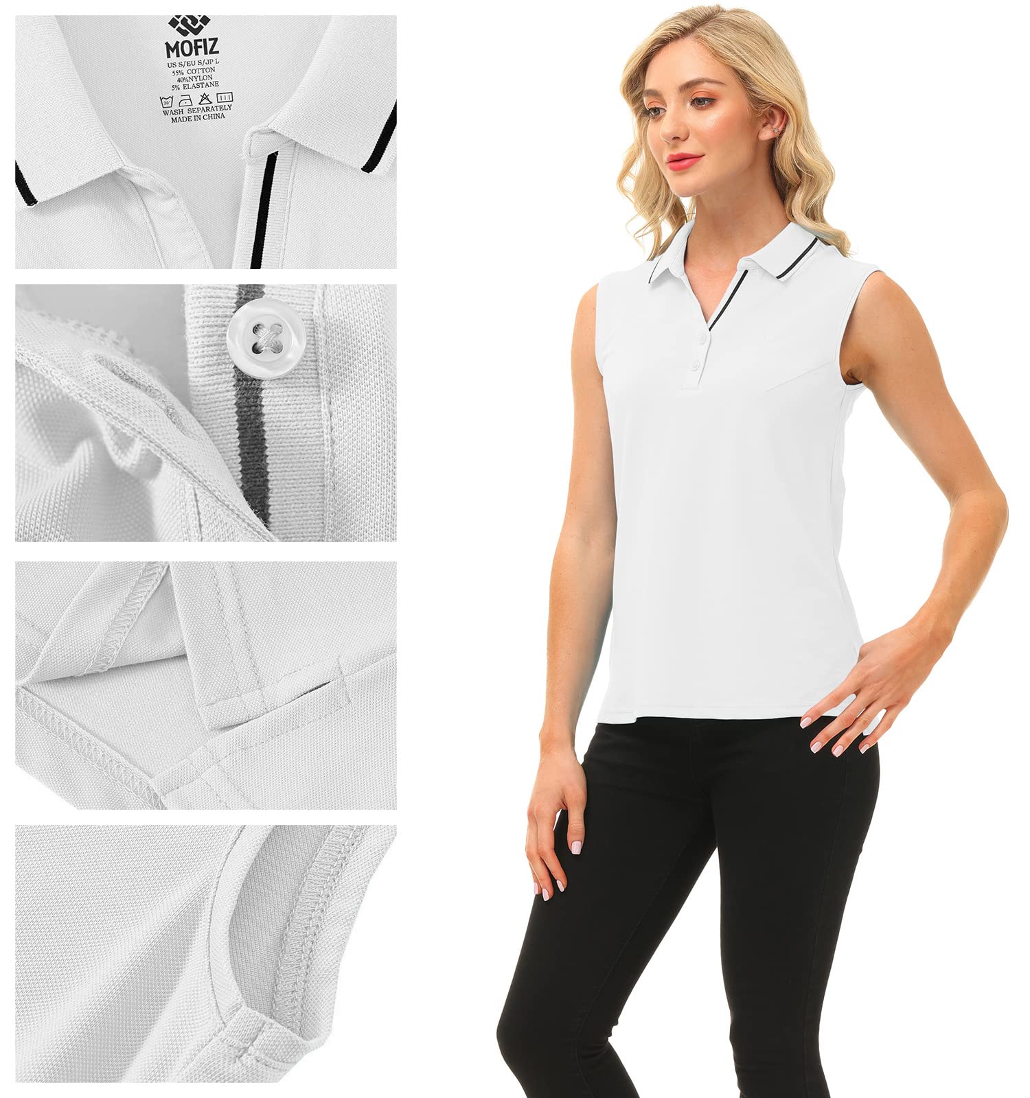 MoFiz Polo Femme sans Manches Travail Sport Shirt d'été Respirant Tennis Golf Tops