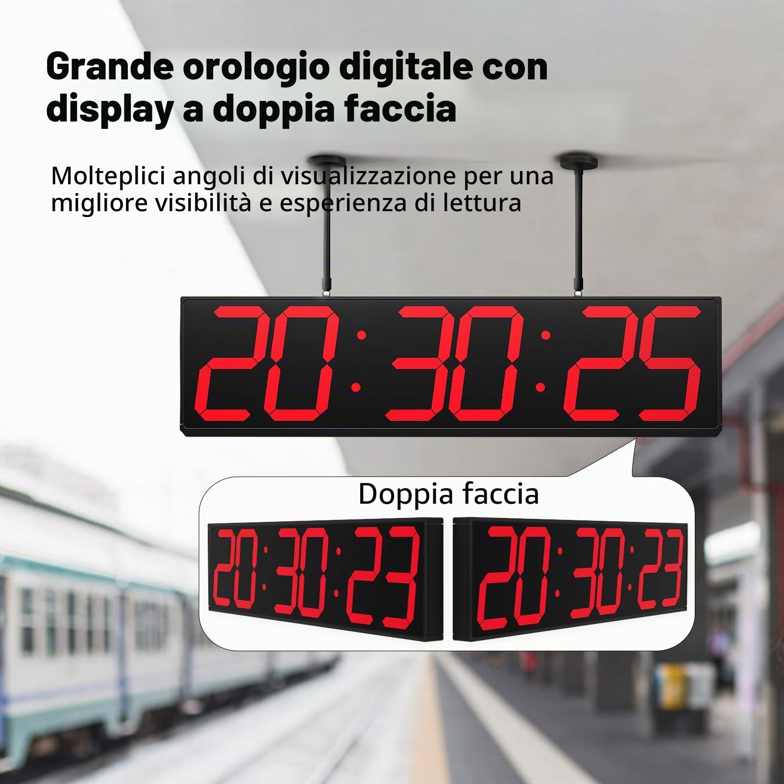 CHKOSDA Orologio da parete digitale bifacciale da 70,1 cm, grande orologio a LED multifunzionale con timer, visualizzazione della temperatura e della data, orologio digitale da appendere per corridoi