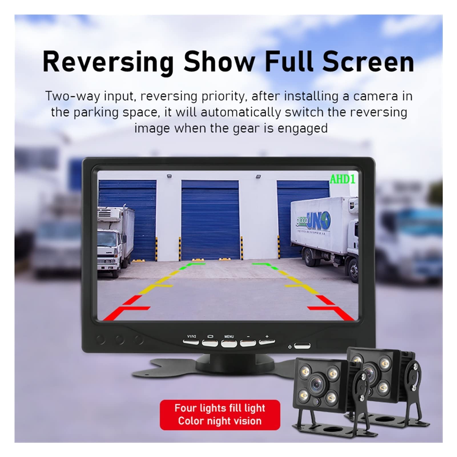GPS pour Voiture, Caméra de recul 7 Pouces 108 0P LCD Écran Moniteur Voiture Revers Système stationnement Vision Nocturne imperméable for Camion Auto RV(2 Camera 10M 15M)