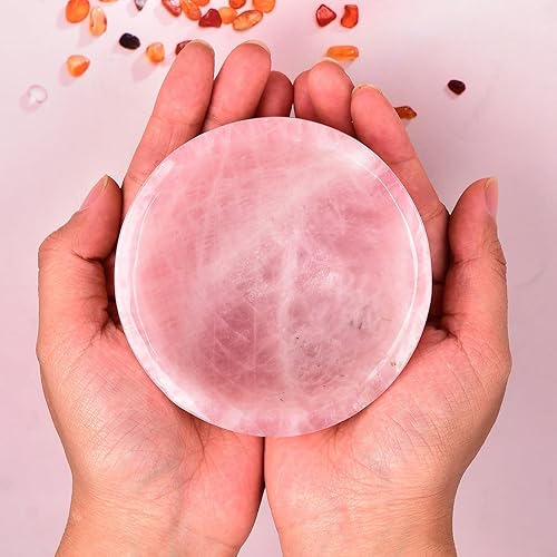 Miniatura 2 de MOGEMT Cuenco de cristal de cuarzo rosa natural tallado a mano redondo con cristales rosas con piedras preciosas para reiki, regalo de decoración