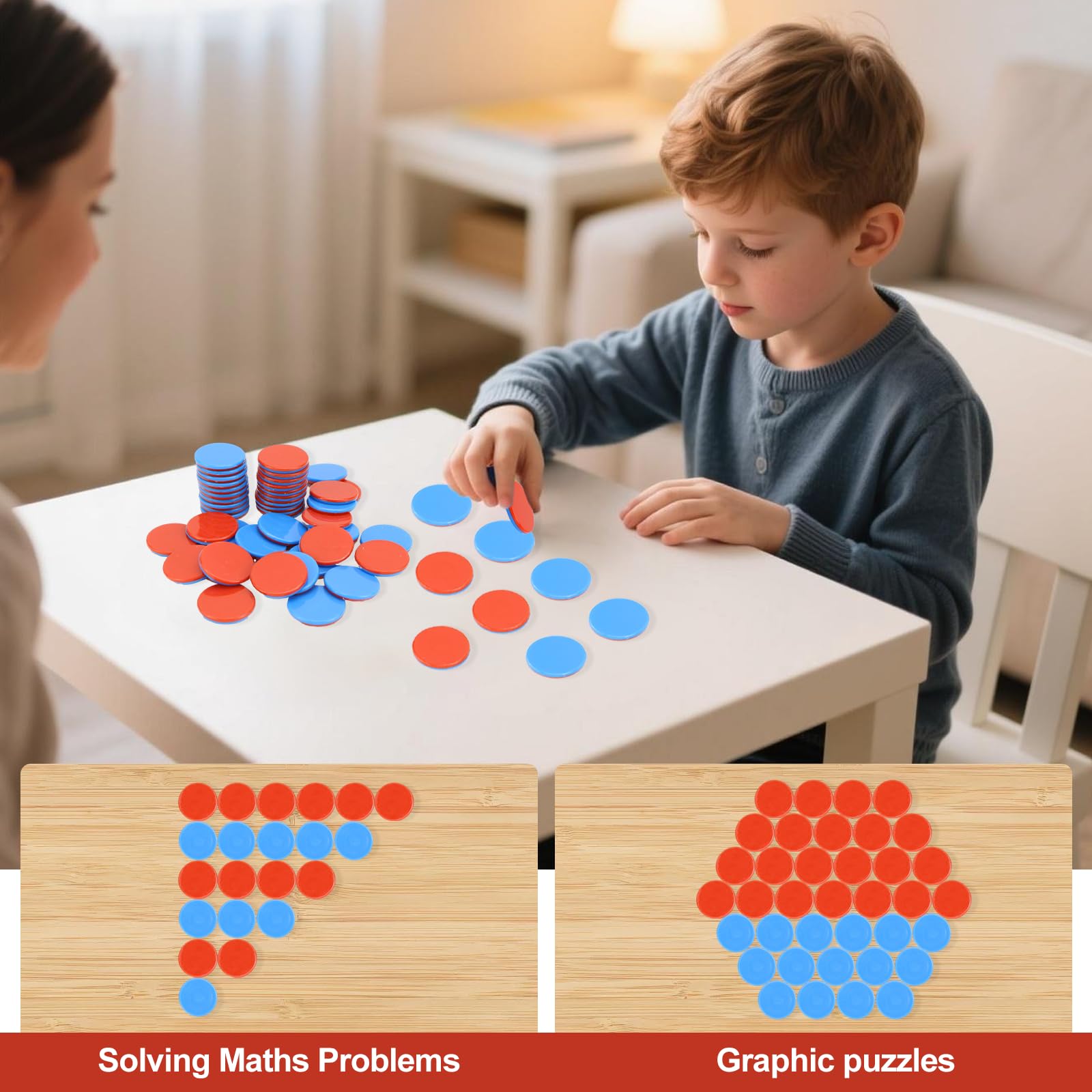 100 Jetons Réversibles en Plastique Rouge Bleu pour Aide au Calcul et Comptage