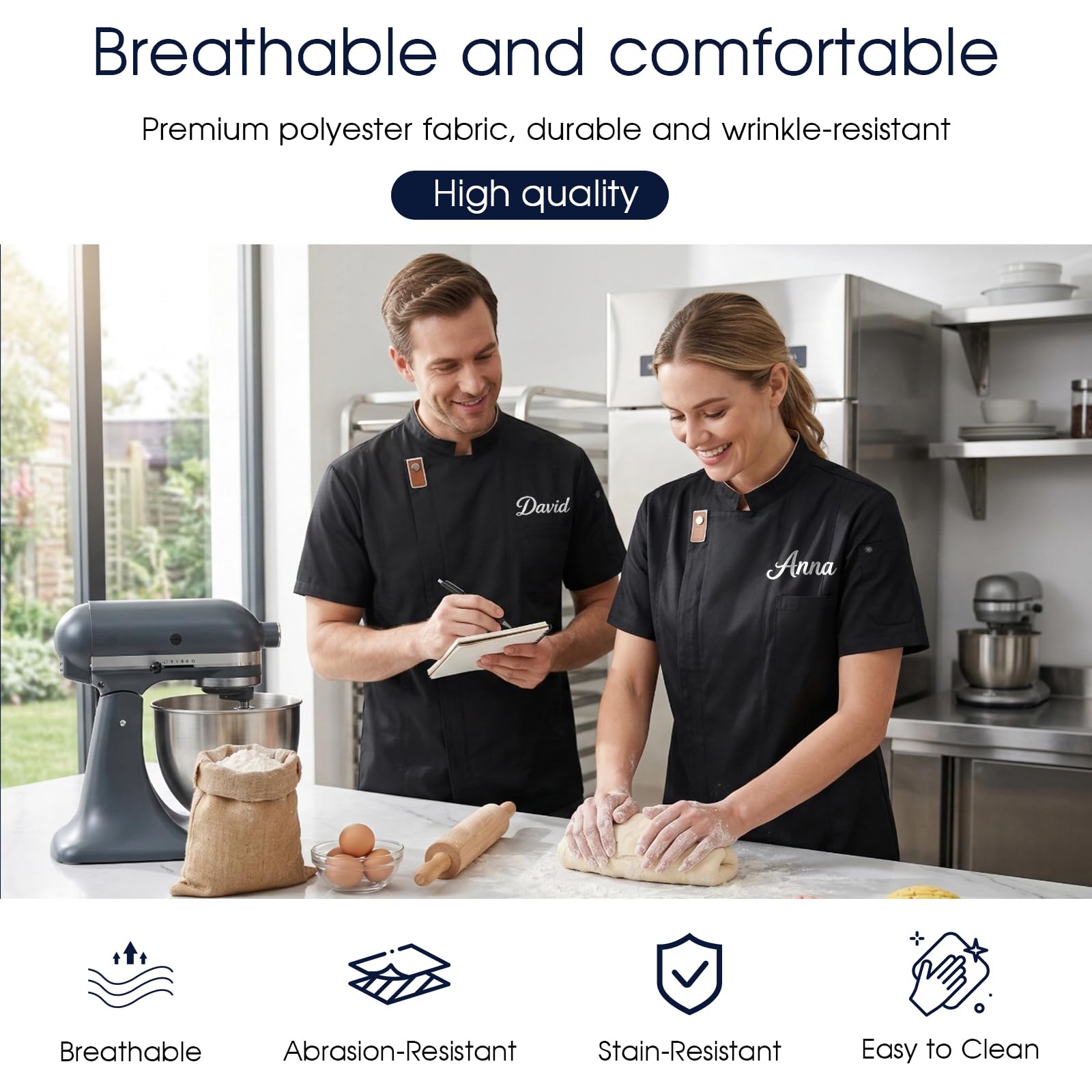 Chaqueta De Chef Personalizada Hombre & Mujer, Personalizable Con Bordado Nombre O Iniciales, Chaquetilla Cocinero Mangas Cortas Y Largas, Uniformes De Cocina Para Hoteles Restaurantes — view 7