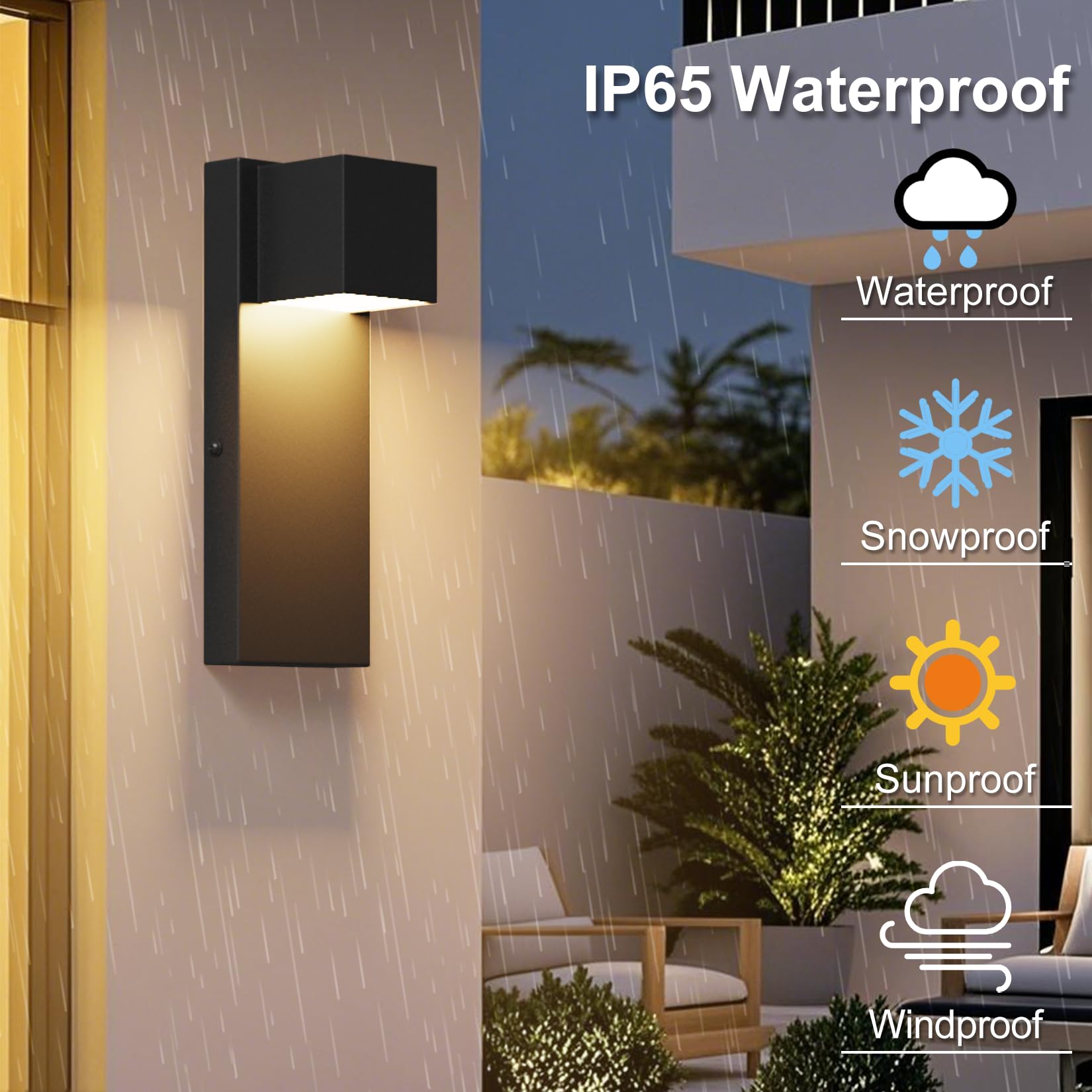 K-Bright LED Außenwandleuchte 16W,2 Stück Außenlampe Außenleuchte 3000K Warmweiß IP65 Wasserdicht | Edelstahl-Wandleuchte für Innen/Außen, Balkon, Garten, Garage & Korridor | Schwarz