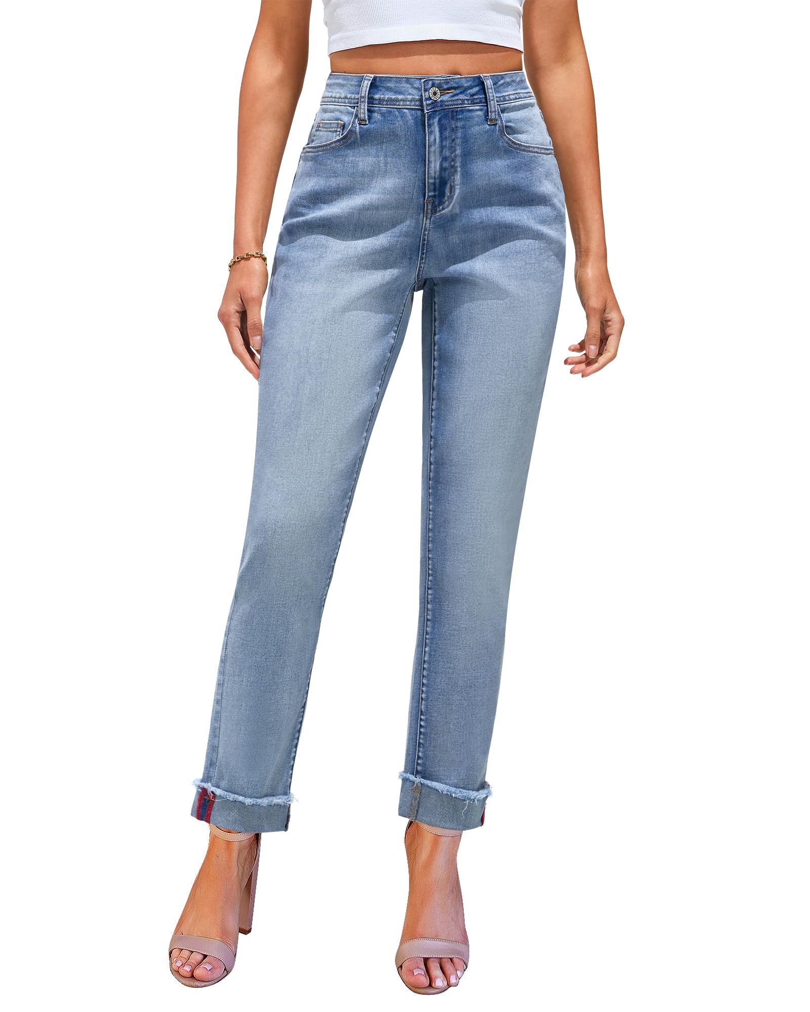 GRAPENT Jeans for Women Trendy High Waisted Slim Straight Leg Mom Jeans Stretchy Denim Pants Trouser Jeans with Pockets