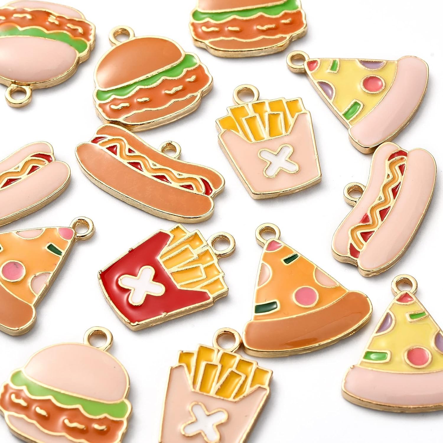 KISSITTY 16Pcs Enamel Alloy Pendants Food Theme Charms Pendants Metal Pizza Hot Dog Hamburger Chips Enamel Charms Assorted for DIY Necklaces Bracelets Earrings Jewelry Making Party Home Decoration - Image 2