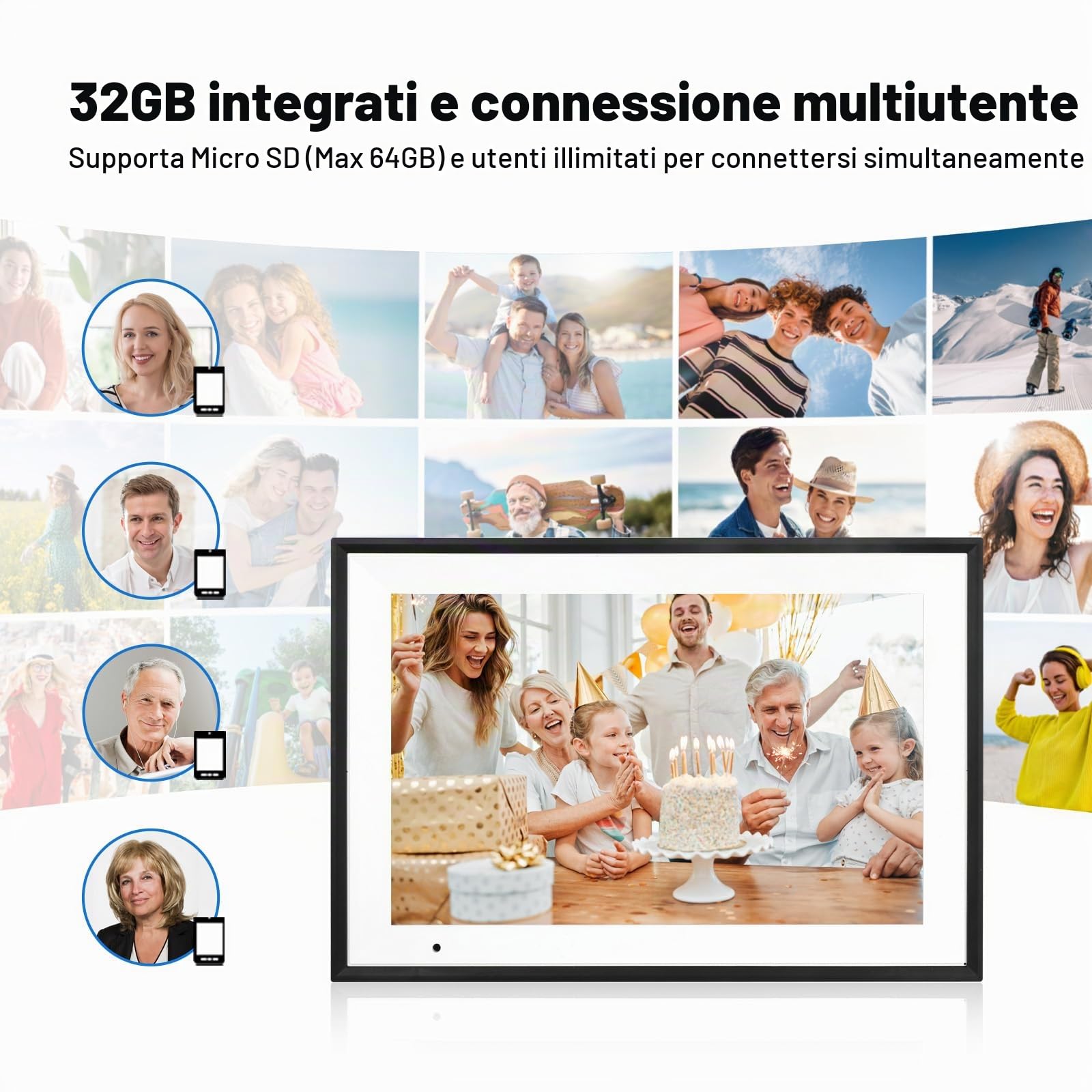 Anna Bella Cornice Digitale WiFi 10,1 Pollici, Cornice Elettronica 1280x800 HD, Memoria 32GB, Rotazione Automatica, Touchscreen Intelligente, Configurazione Remota Facile tramite App AiMOR