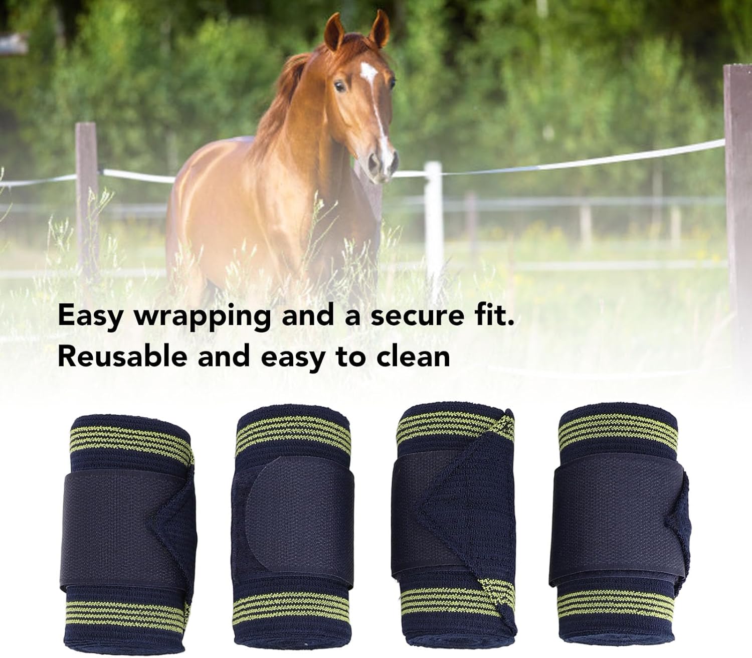 4pcs Horse Leg Wraps, Breathable Slip Proof Elastic Horse Leg Bandages Wrap Support for Legs, Ideal for Injury Prevention, Jumping, Training, Equine Care