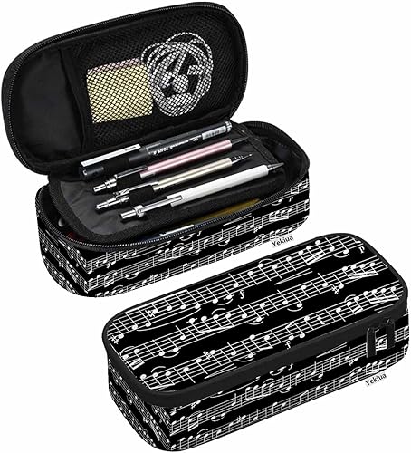 Estuche para lápices de notas musicales, gran capacidad, bolsa de maquillaje para oficina, universidad, color blanco y negro