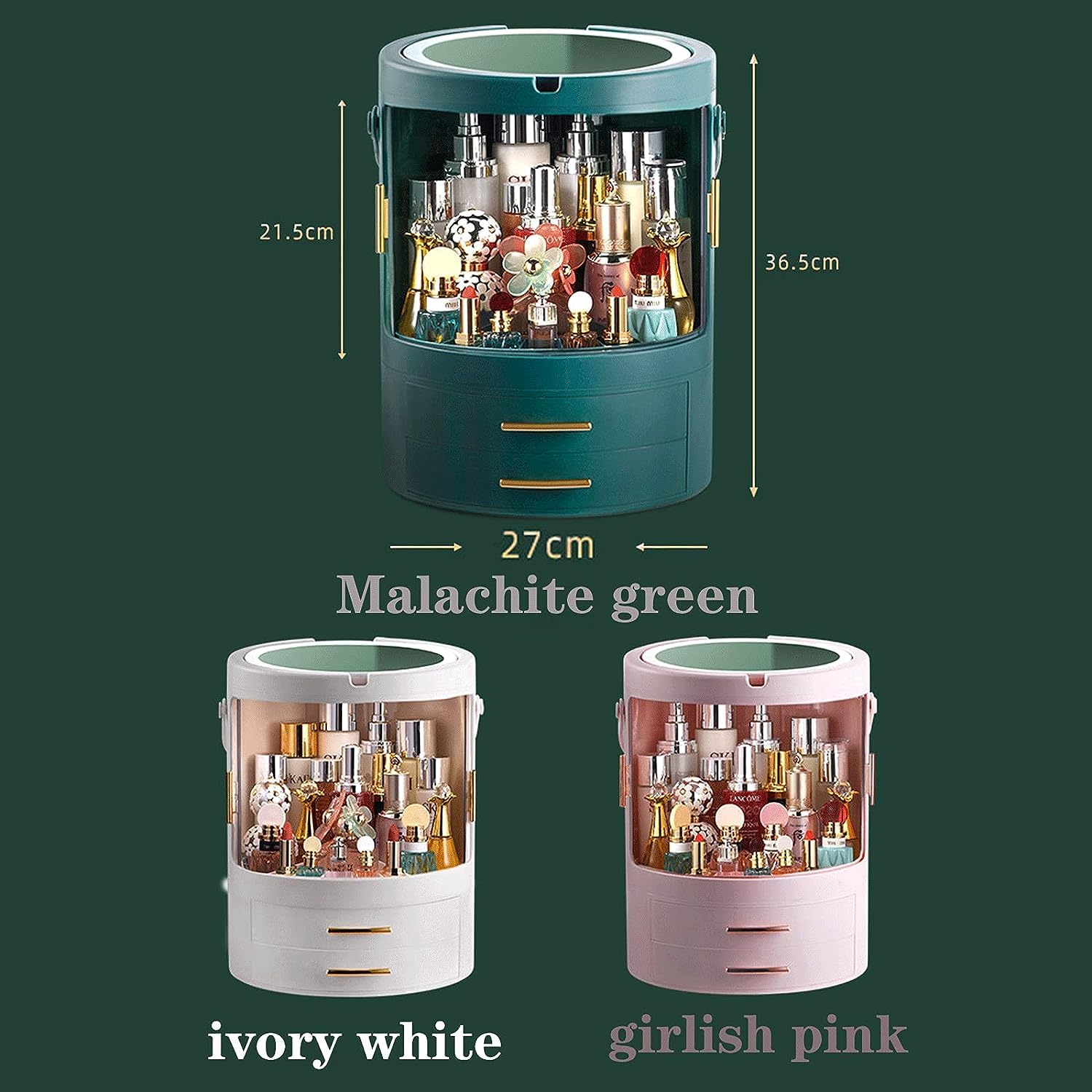 Obrotowy organizer na kosmetyki z obracającymi się o 360 stopni diodami LED Vanity Full Mirror Przenośny stojak na kosmetyki (Color : Ivory White)