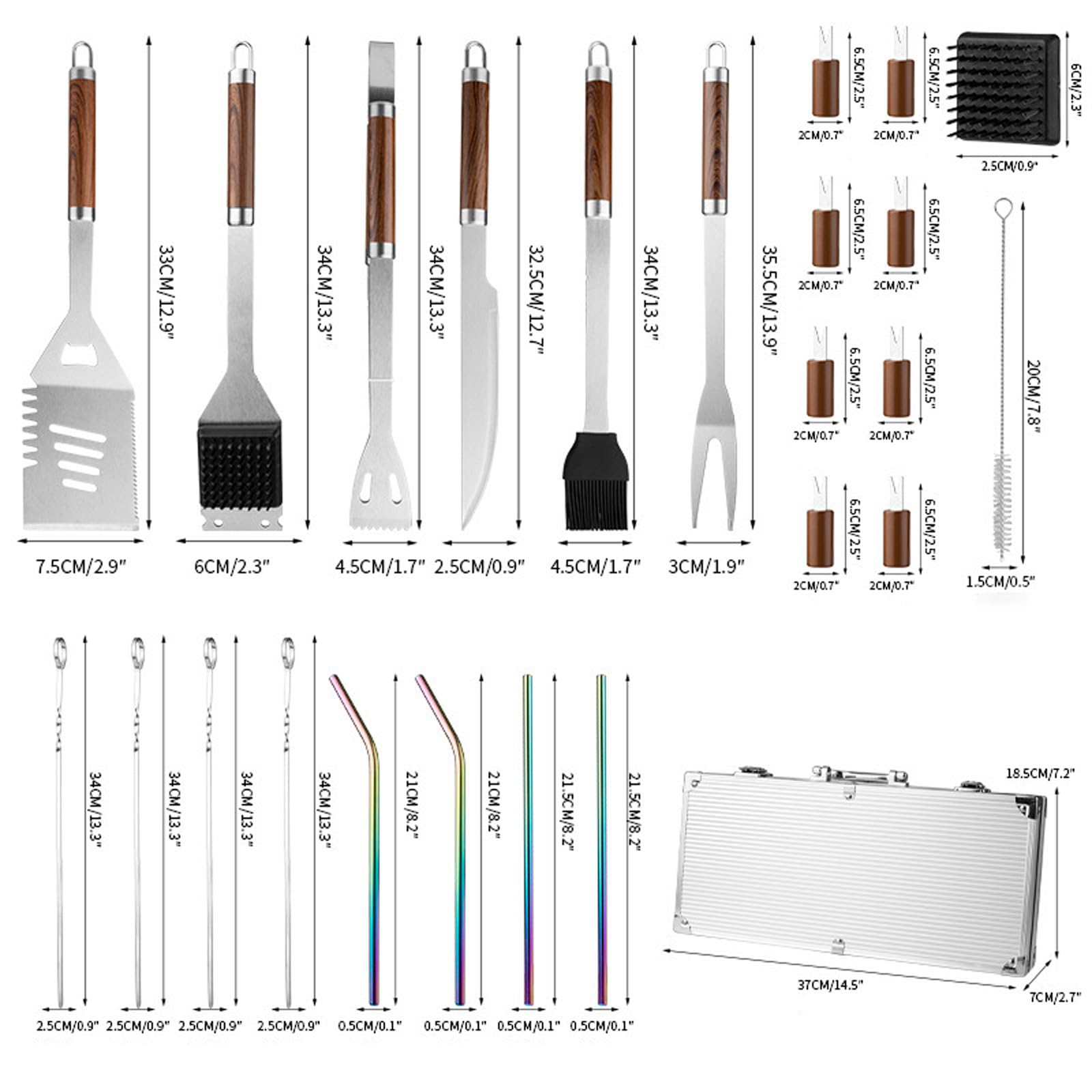 Edelstahl Grillbesteck Set mit BBQ Grillbesteck Koffer Professionelles Grillwerkzeug INKL Grillwender,Grillgabel Grill-Zubehör Tragbares Verschiedene und Komplette Für Grillen,BBQ,Garten