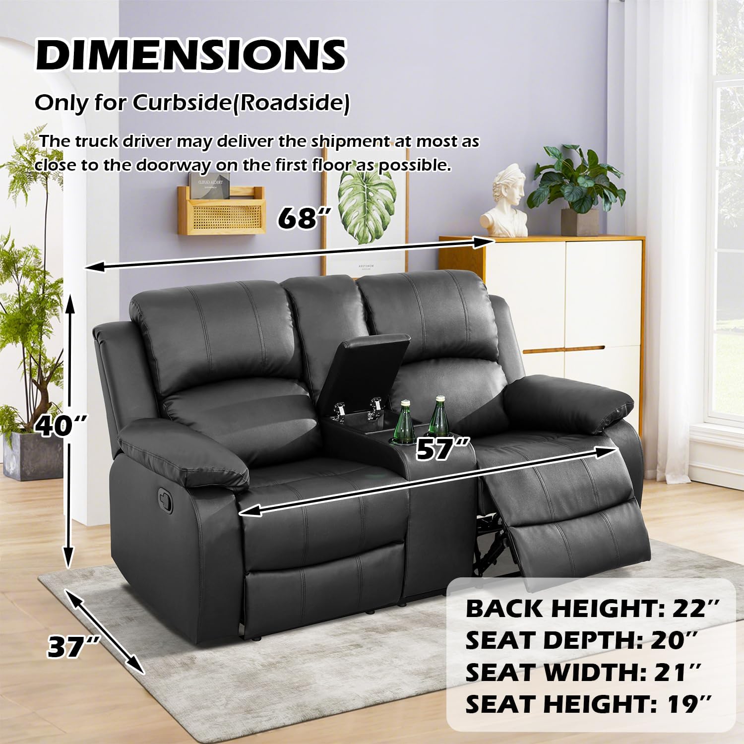 Manual Recliner Sofa Set 3 Pieces，Bonded Leather Reclining Couch Set with Drop Down Table&Storage Console&Cup Holders，Leather Couch Set for Living Room(3+2+1)