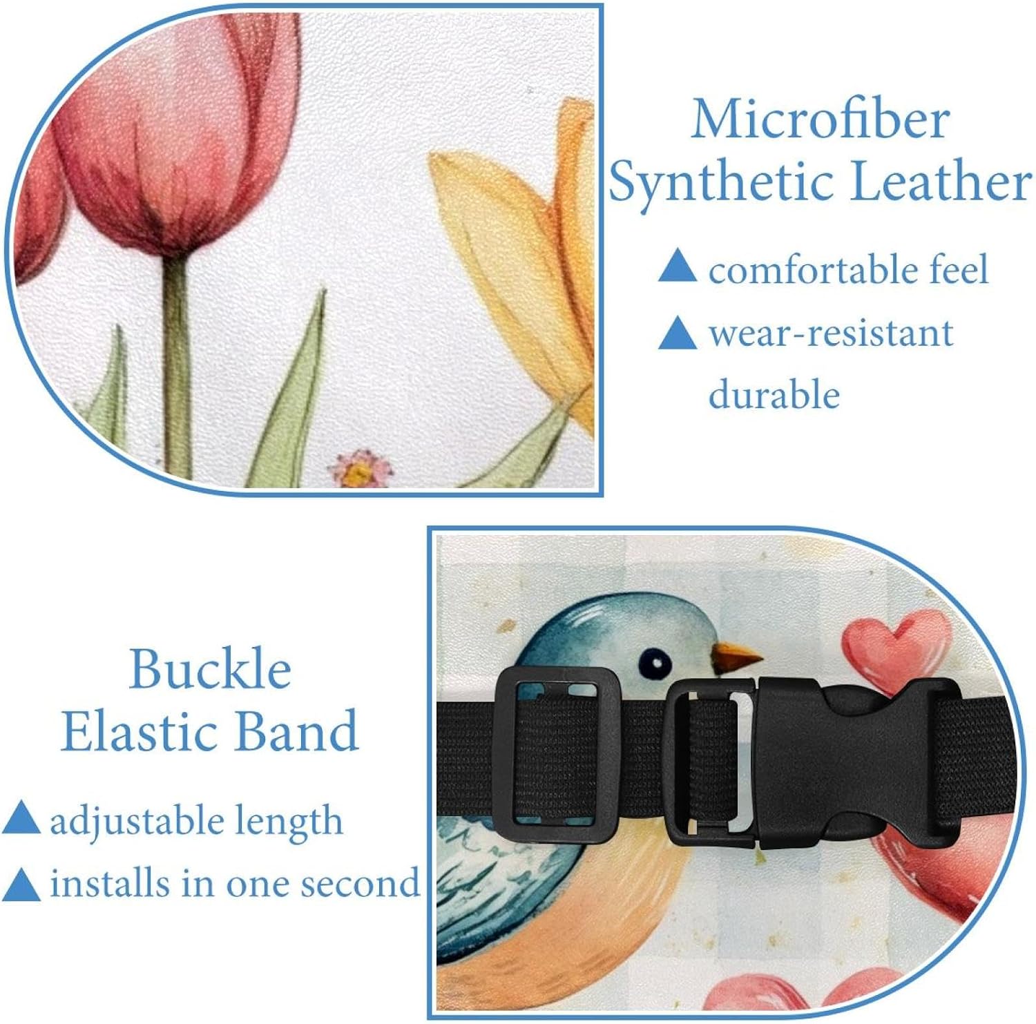 2 Pieces Tissues Purse Pocket Car Tissue Box Holder, Reusable Travel Car Visor Tissue Pouch Zipper Tissue Case for Vehicle Paper Storage (Watercolor Tulips Birds) image 4