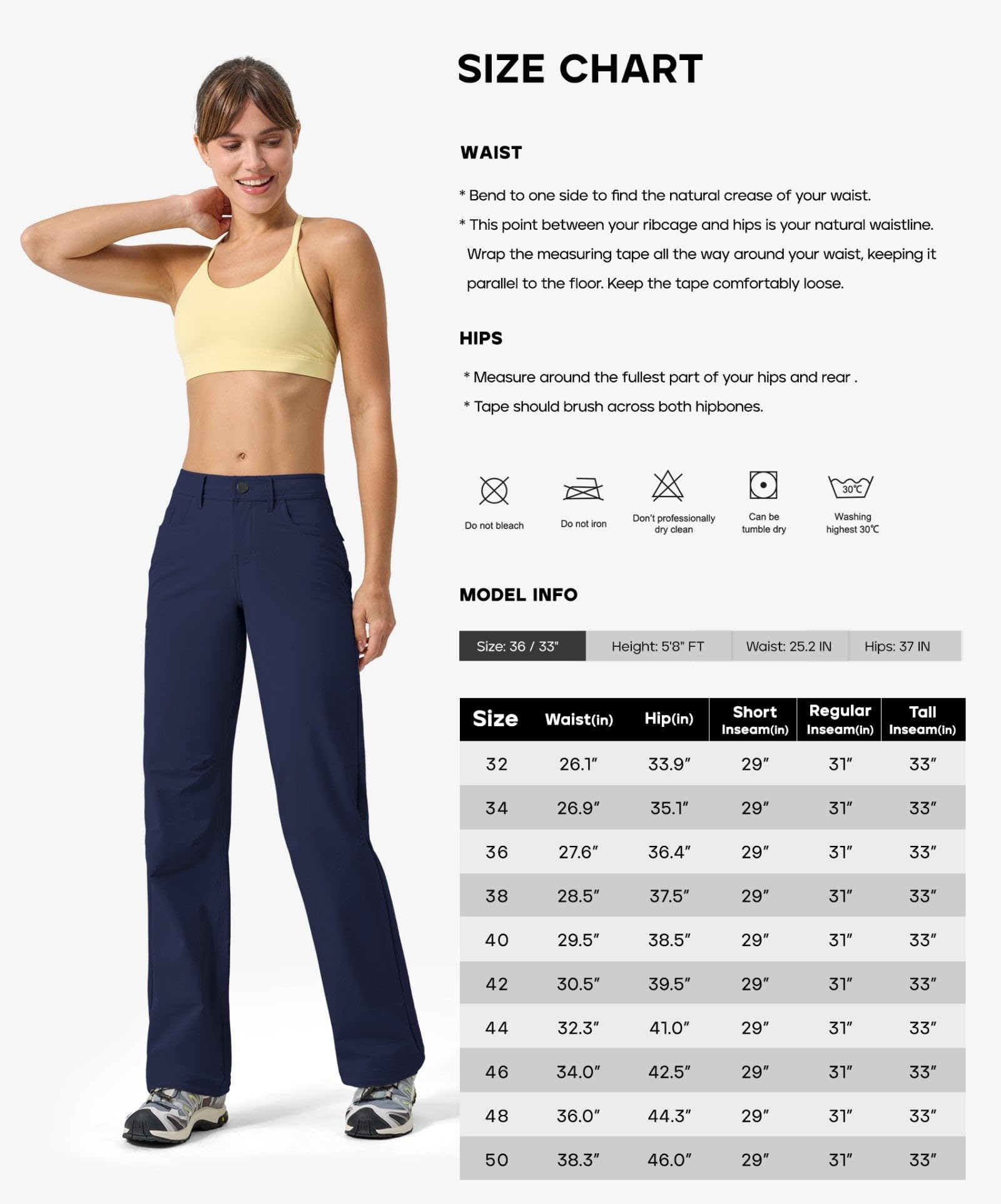 WILLIT Pantaloni da trekking da donna, ad asciugatura rapida, leggeri, resistenti all'acqua, protezione UV, UPF 50+, vita elasticizzata, 74 cm, con 4 tasche