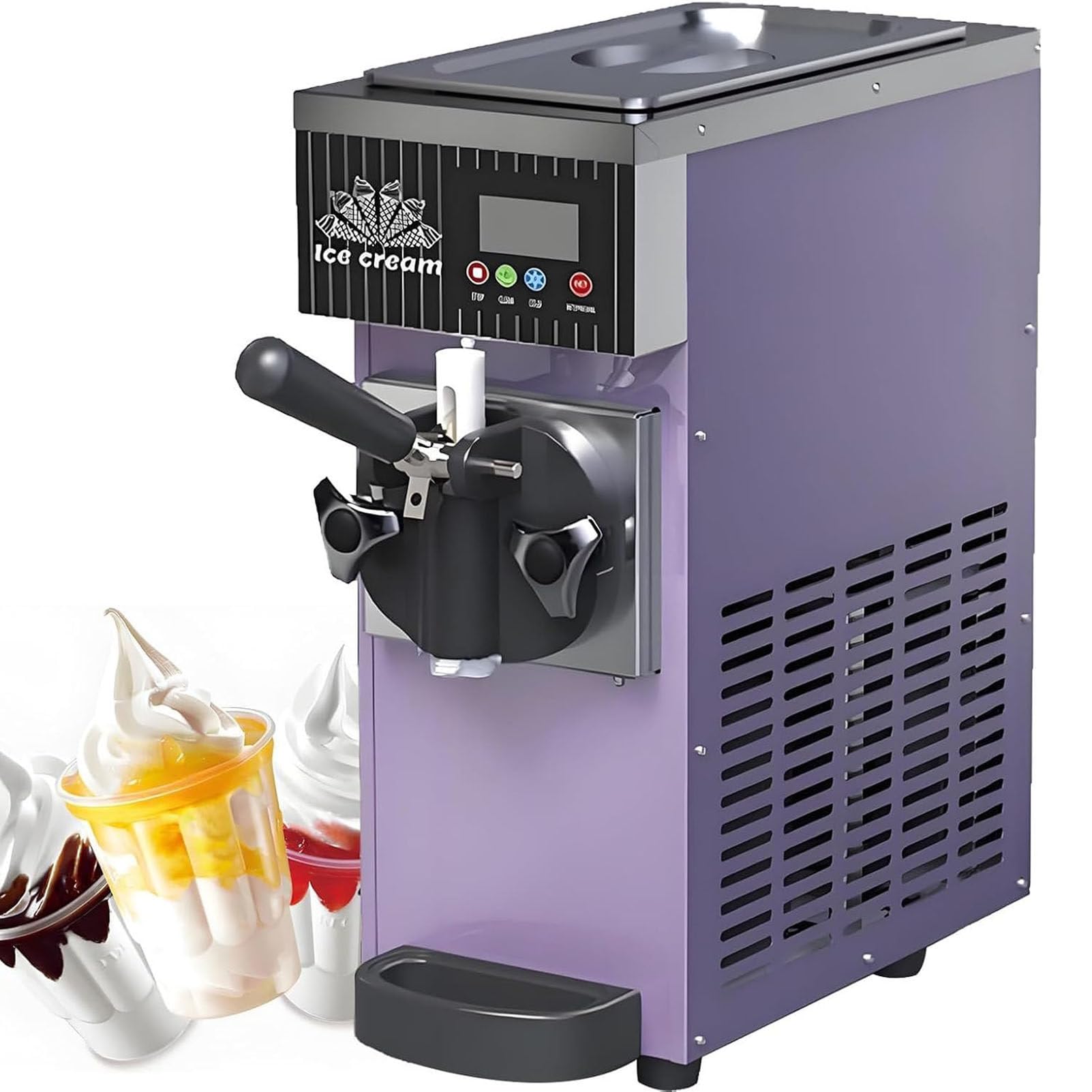 PioMue Stainless Steel Countertop Italian Ice Cream Machine, Professional Italian Ice Cream Machine,LCD Display, Soft Ice Cream 4-5kg/H for Restaurants, Shops, Snack Bars PhantomPurple