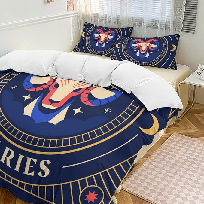 Constellation Zodiac Sign Aries Art Bedding Comforter Set King Size Comforter for Farmhouse King Bed Boho Lightweight Comforter King with 2 Pillow Shames(3 Pcs) 102