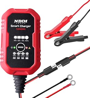 NDDI POWER 1- Amp Automatic Battery Charger, 6V and 12V Smart Battery Charger, Battery Charger Maintainer for Cars, Motorcycles, ATVs, RVs, Powersports, Boat and More