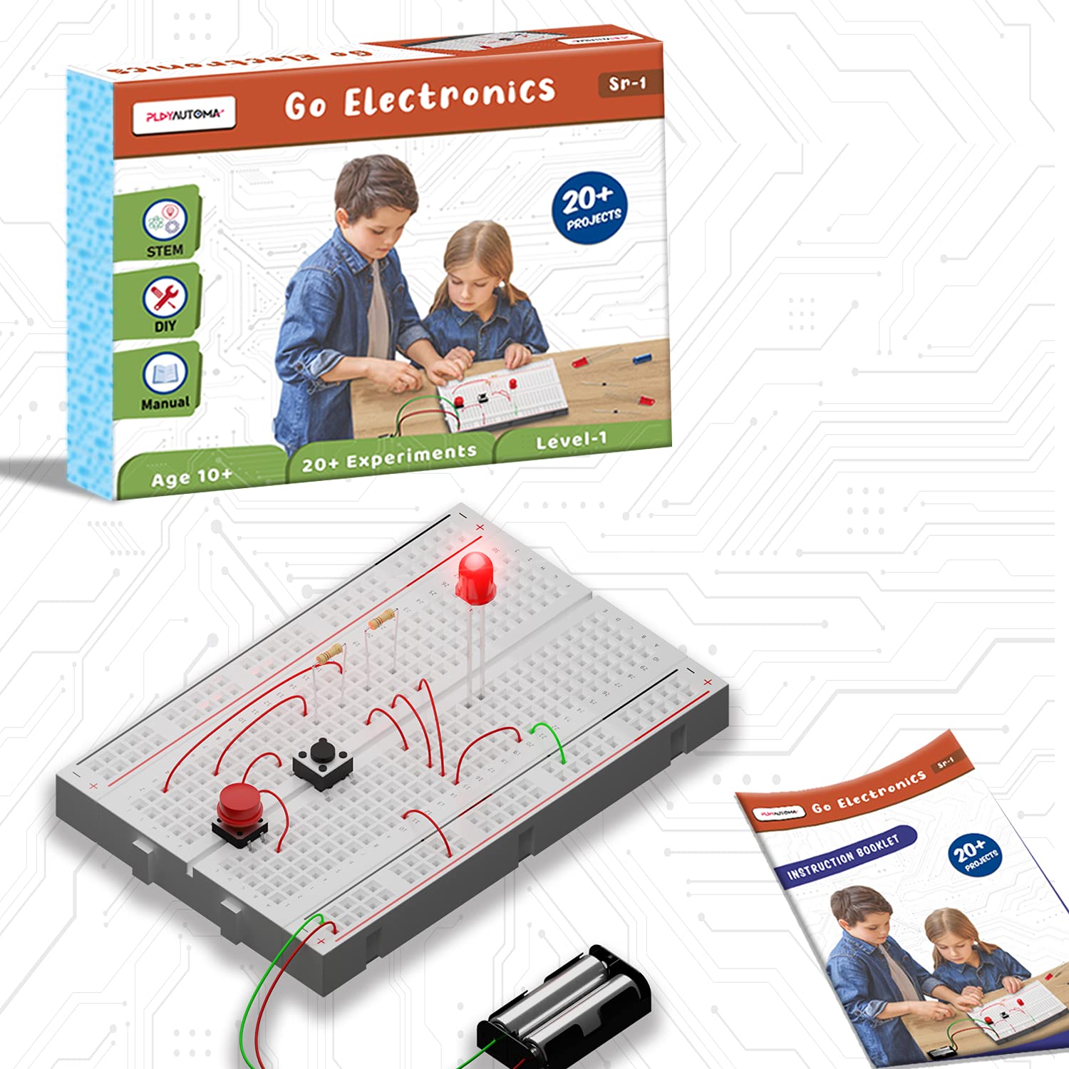 PLAYAUTOMAGo Electronics Sr-1 , 20+ Electronics Experiments, DIY Electronics Circuits, STEM Learning kit , for 10+ Years
