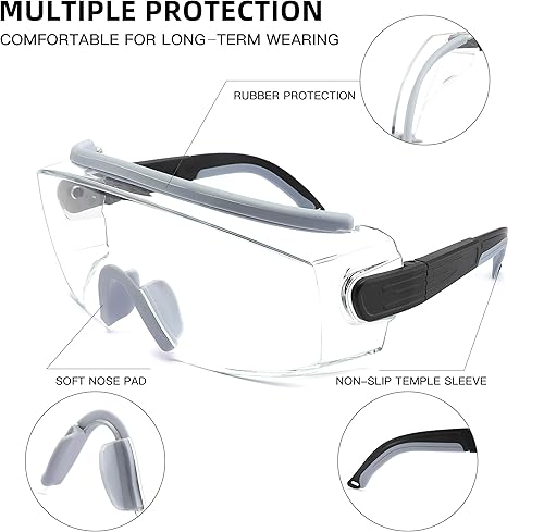 Miniatura 10 de Gafas de seguridad sobre anteojos, anti niebla, gafas protectoras con marco ajustable para hombres y mujeres