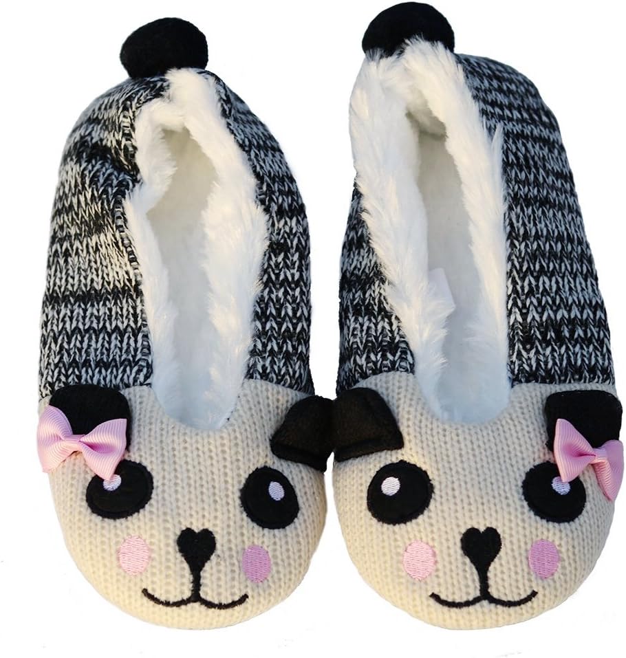 Pandaloon Womens Panda Knit Warm Plush Bear Animal Slippers