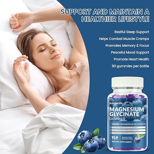 Miniatura 6 de Gomitas de magnesio de 1000 mg - Suplemento de glicinato de magnesio y goma de L-treonato de magnesio, suplemento de magnesio y potasio sin azúcar