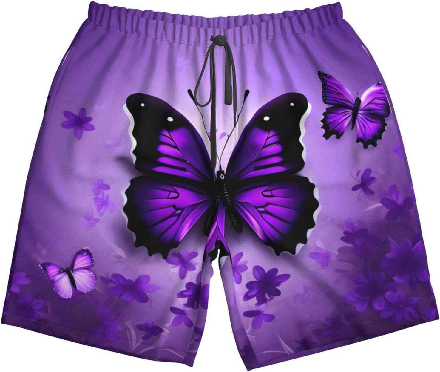 Lovely Purple Butterflys Print Men's Quick-Drying Shorts Casual Beach Pants Stretch Waist Shorts and Pockets