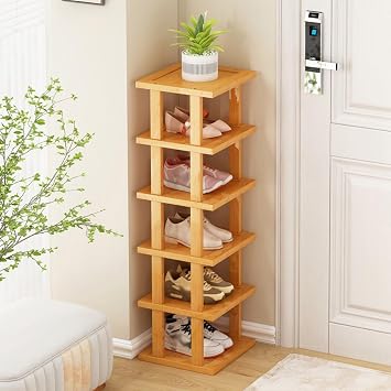 Vertical Shoe Rack for Entryway,Bamboo Tall Narrow Shoe Rack Organizer,Freestanding Corner Shoe Shelf for Closet,Small Shoe Shelf for Small Spaces,6 Tier