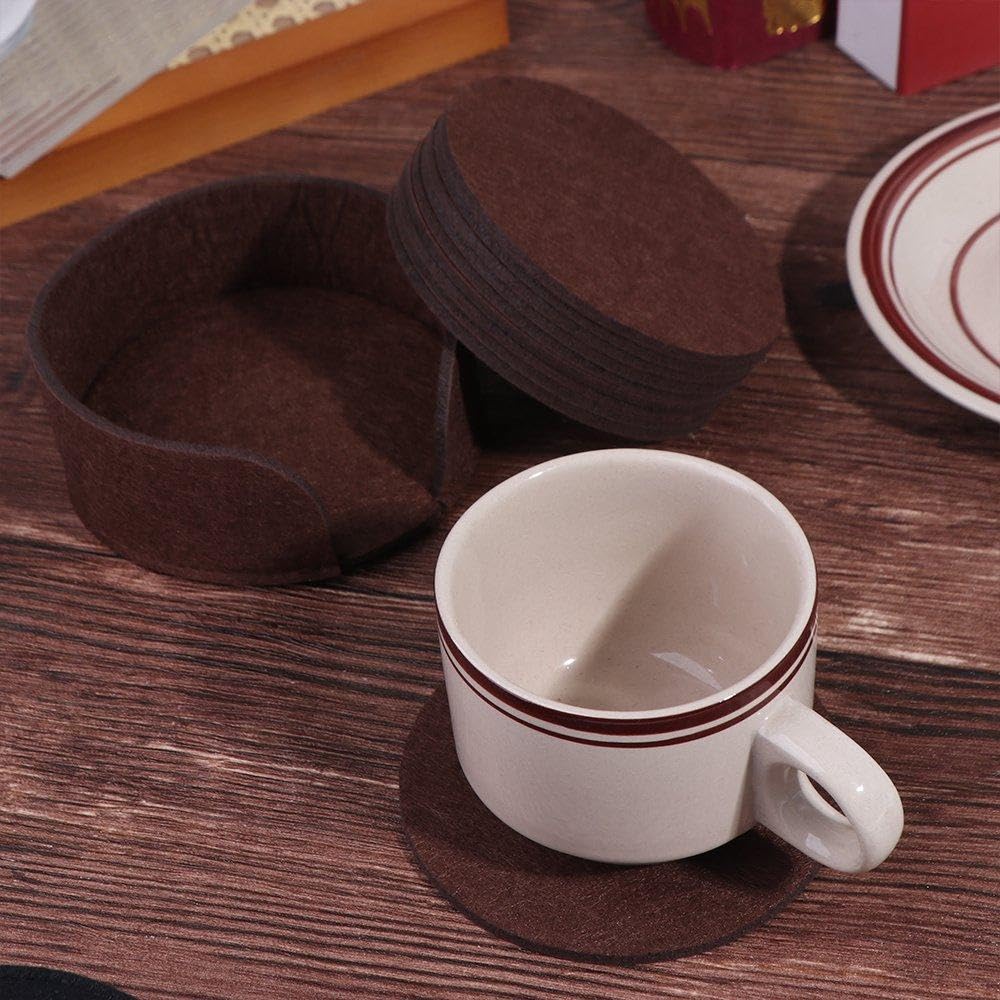 Set 4 Sottobicchieri Rotondi In Feltro Marrone | Spessore 3 Mm, Diametro 10 Cm | Lavabili In Lavatrice A 30° | Poliestere - 4
