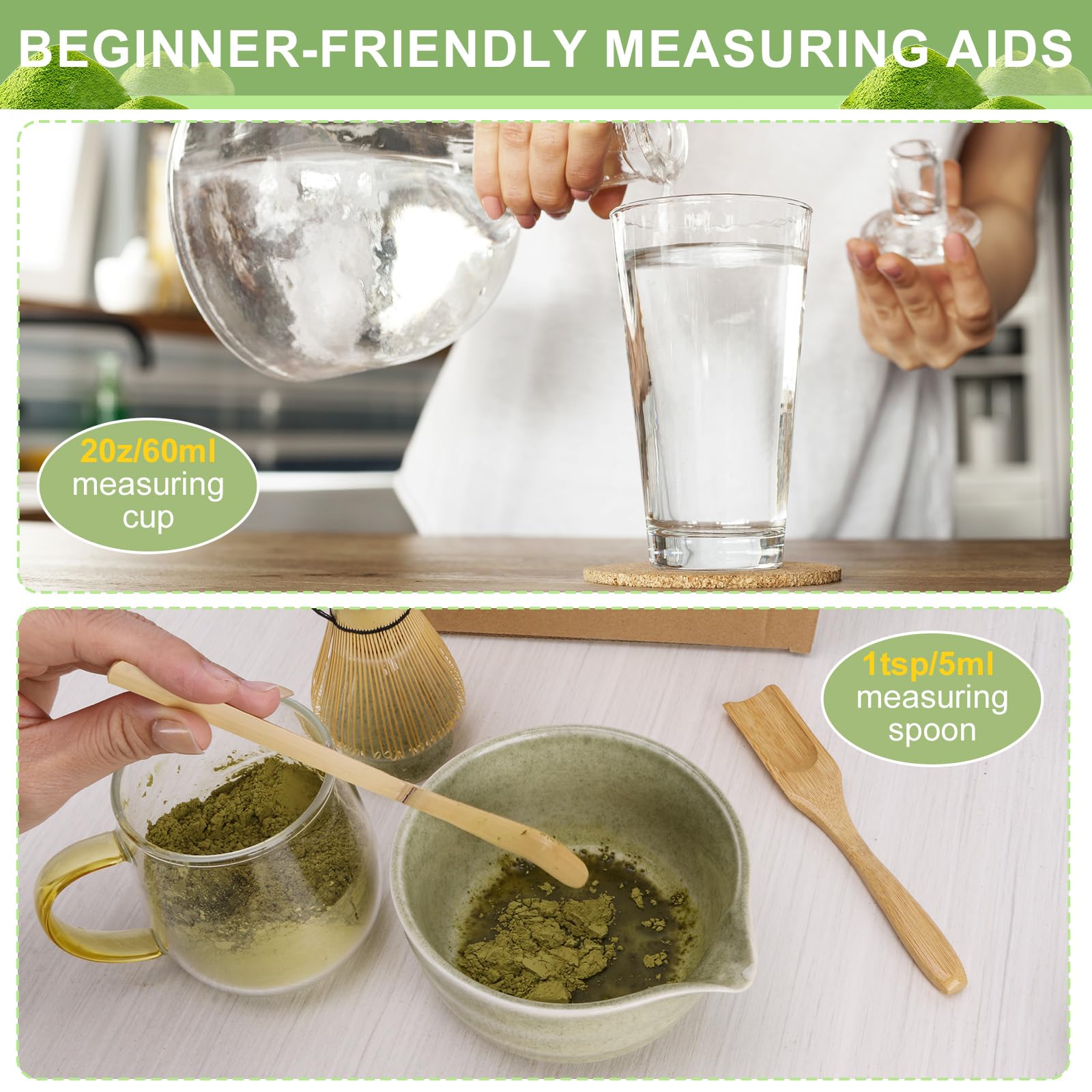 Matcha Set,Matcha Besen Set – Matcha Schale mit Ausgießer, Matcha Schneebesenhalter, Matcha Besen, 2Matcha Löffel, Matcha-Set Geschenk für Matcha-Liebhaber Weihnachten, Matcha Starter Set
