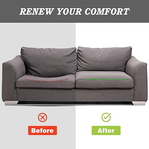 Miniatura 7 de HAVARGO Juego de 2 cojines de sofá para asiento hundido, soporte de sofá para cojines caídos, de espuma de carbón de bambú, color gris claro