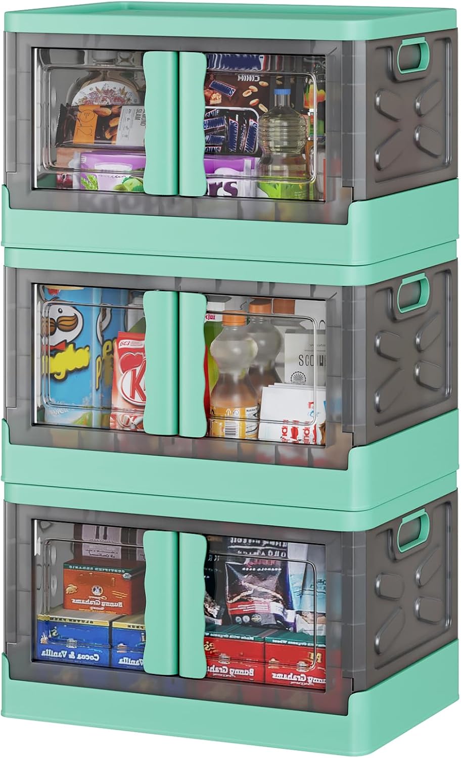 KLONVS Storage Bins with Lids, Stackable Storage Bins with Wheels & Folding Plastic Storage Boxes 3 Set, Storage Containers for Closet Office Organizing, Clothes, Toys, Books, 39 Gallons Dark Green 39 Gal - 3 Pack