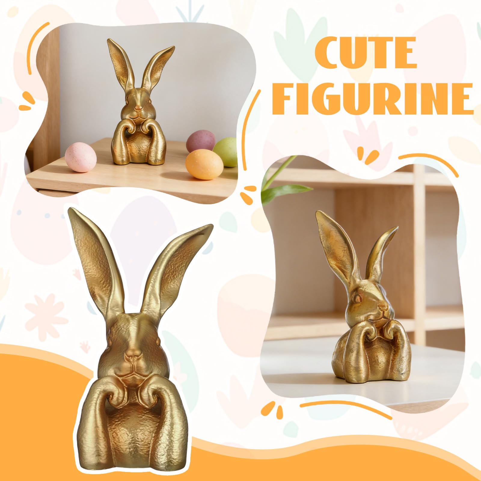Osterhase Figur Gold Modern – Wetterfeste Hasen Skulptur (34,5cm) aus Kunstharz – Elegante Osterdeko für Garten, Balkon & Wohnzimmer – Hochwertiges Ostergeschenk & Dekofigur