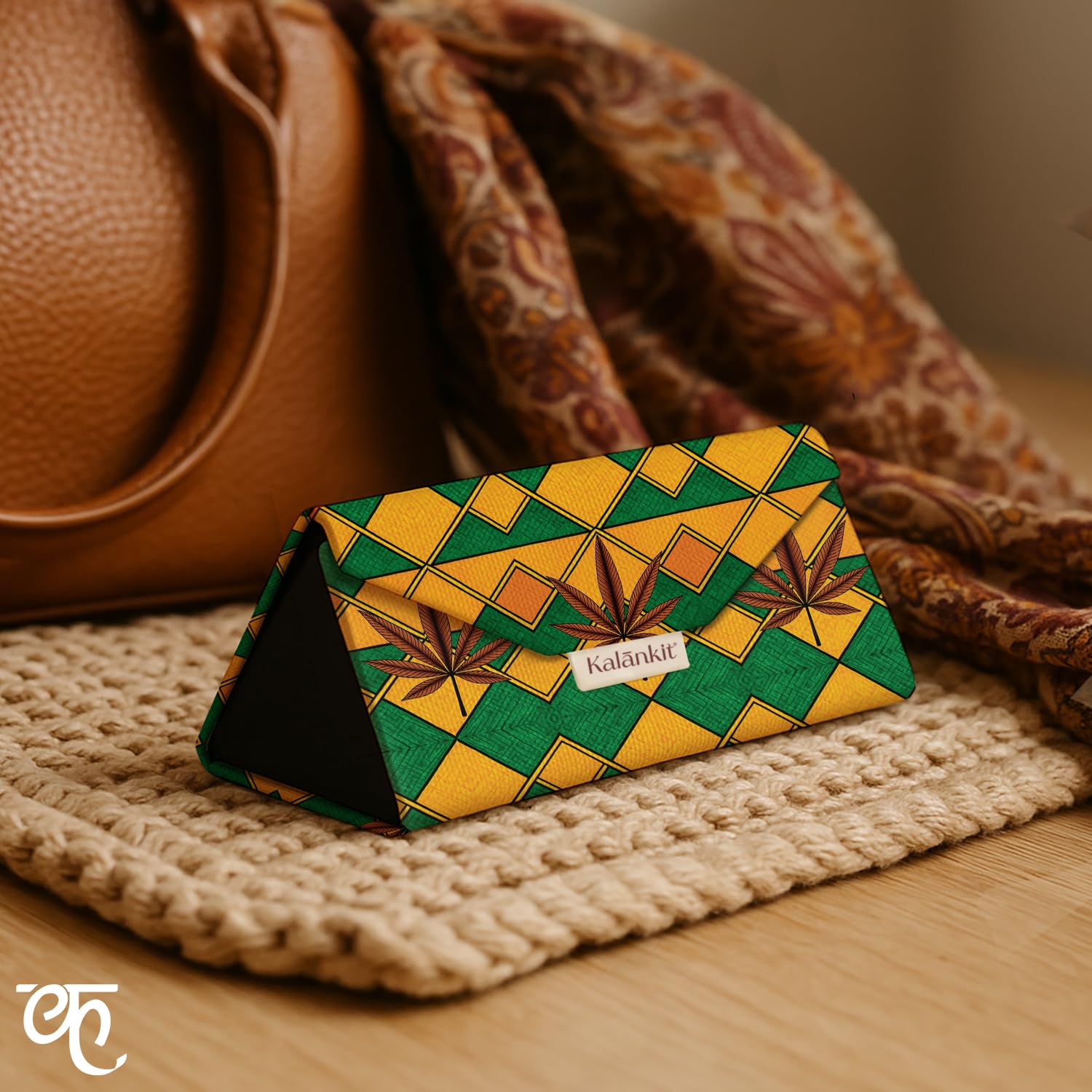 Kalankit Trifold Sunglass Cases Combo With Rakhi and Roli | Trifold Spectacle Box with Tilak Set | Vegan Leather | Rakhi Gift Hamper for Brother | Rakshabandhan Gift for Bhai | Sacred Leaves - Image 3 thumbnail