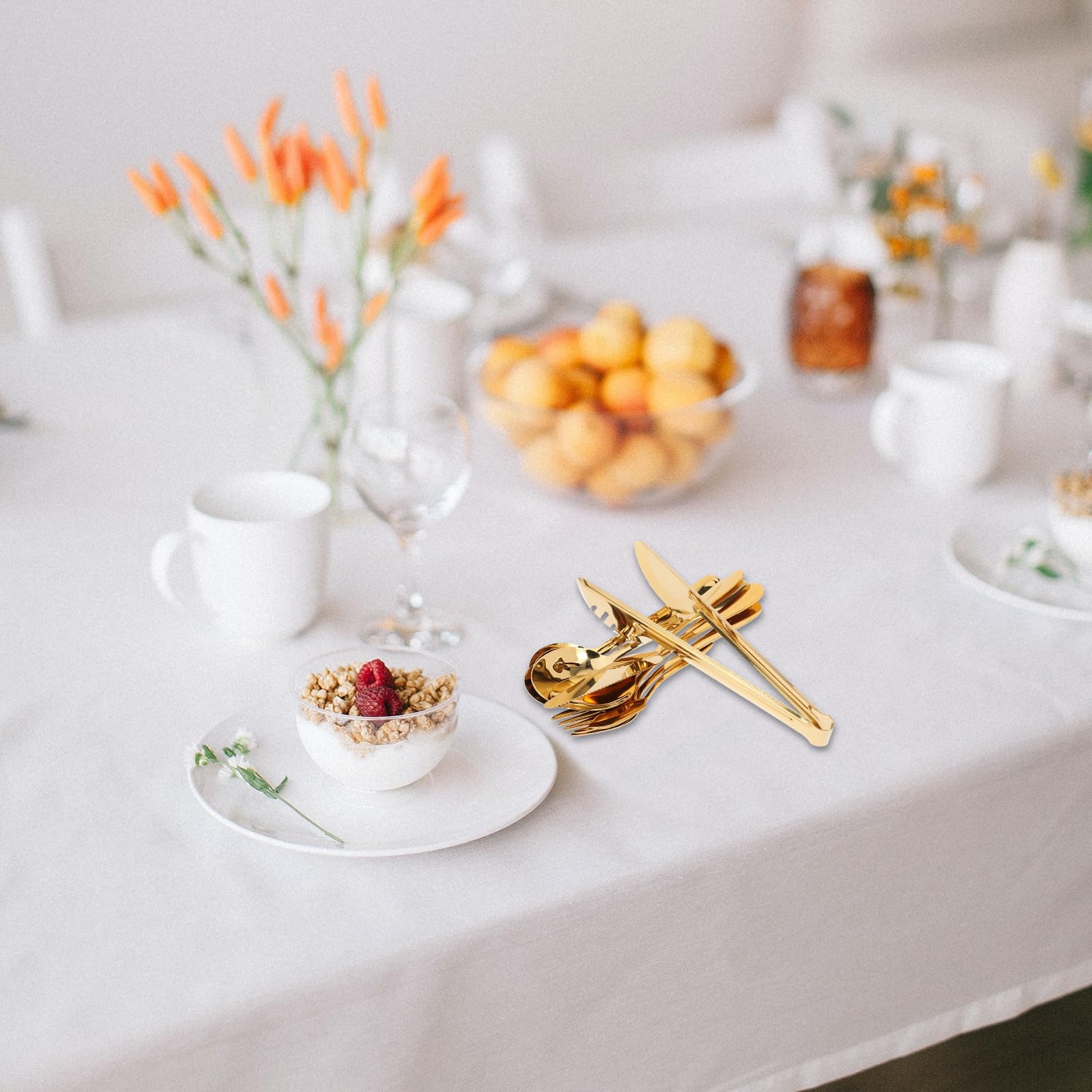 ifundom Edelstahl Multifunktional mit Oberfläche Besteckset in Gold Glatter 11 Stück Modernes Design und Rostfrei und Spülmaschinenfest für Party Dessertshop