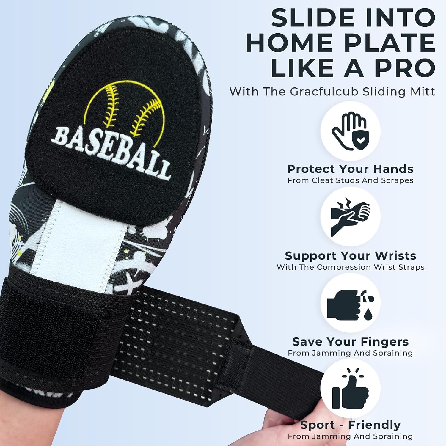 Gracfulcub Baseball Sliding Mitt, Sliding Glove Baseball Softball Guard, Ergonomic Design Protect Fingers (Flag Gesture)