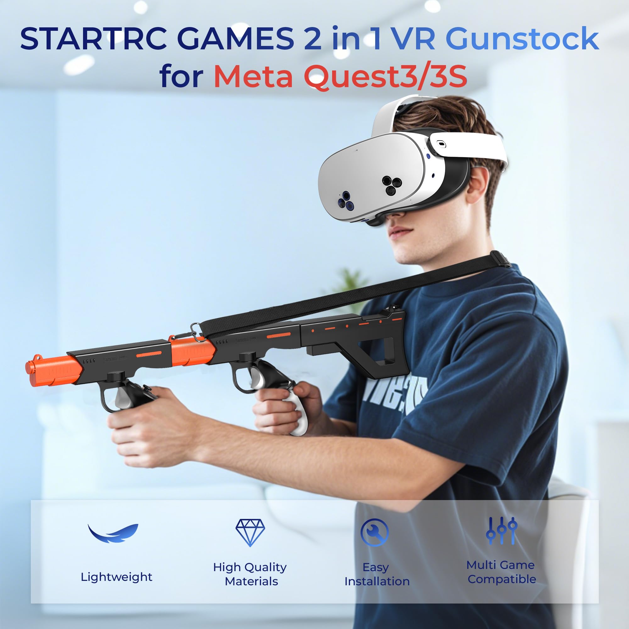 Upgraded VR Gun Stock for Meta Quest 3S/Quest 3, Magnetic VR