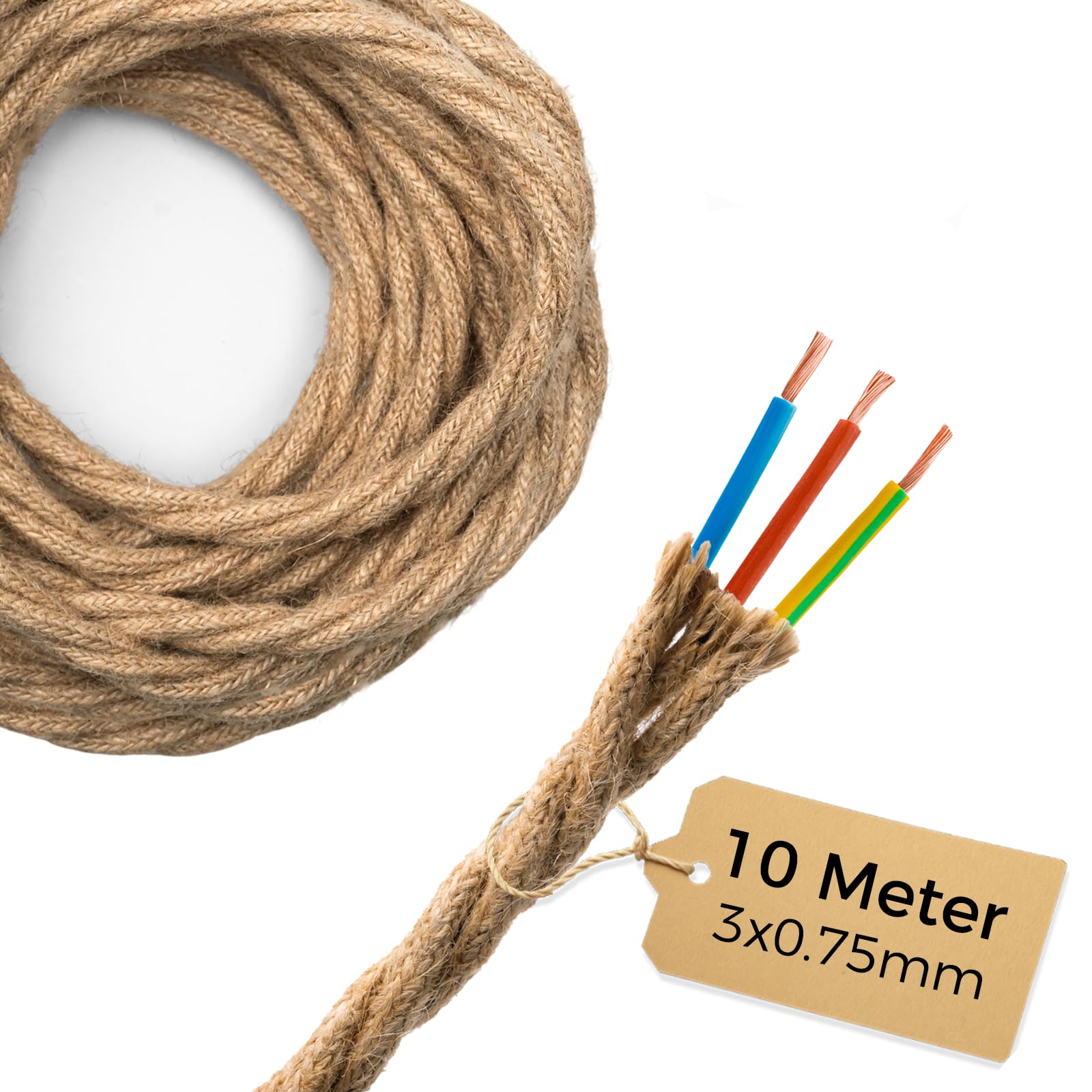 DiCUNO Kabel tekstylny 10 m do lamp, 3-żyłowy kabel zasilający z PE, 3 x 0,75 mm², kabel tekstylny, przewód przyłączeniowy do lamp wiszących, DIY, lamp wiszących, akcesoriów do lamp, kabel materiałowy