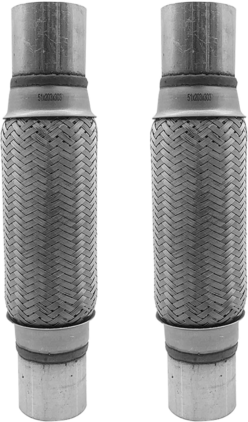 Heavy Duty Stainless Steel Double Braid Flexible Exhaust Flex Pipe Tube Extension Pipes - 2"x8"x12", Pack of 2