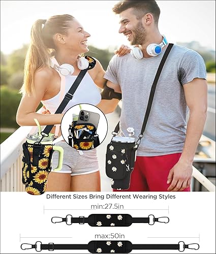 Miniatura 6 de Aoderda Soporte para botella de agua con correa y bolsillo para teléfono Stanley de 40 onzas con asa de neopreno para botella de agua, soporte para
