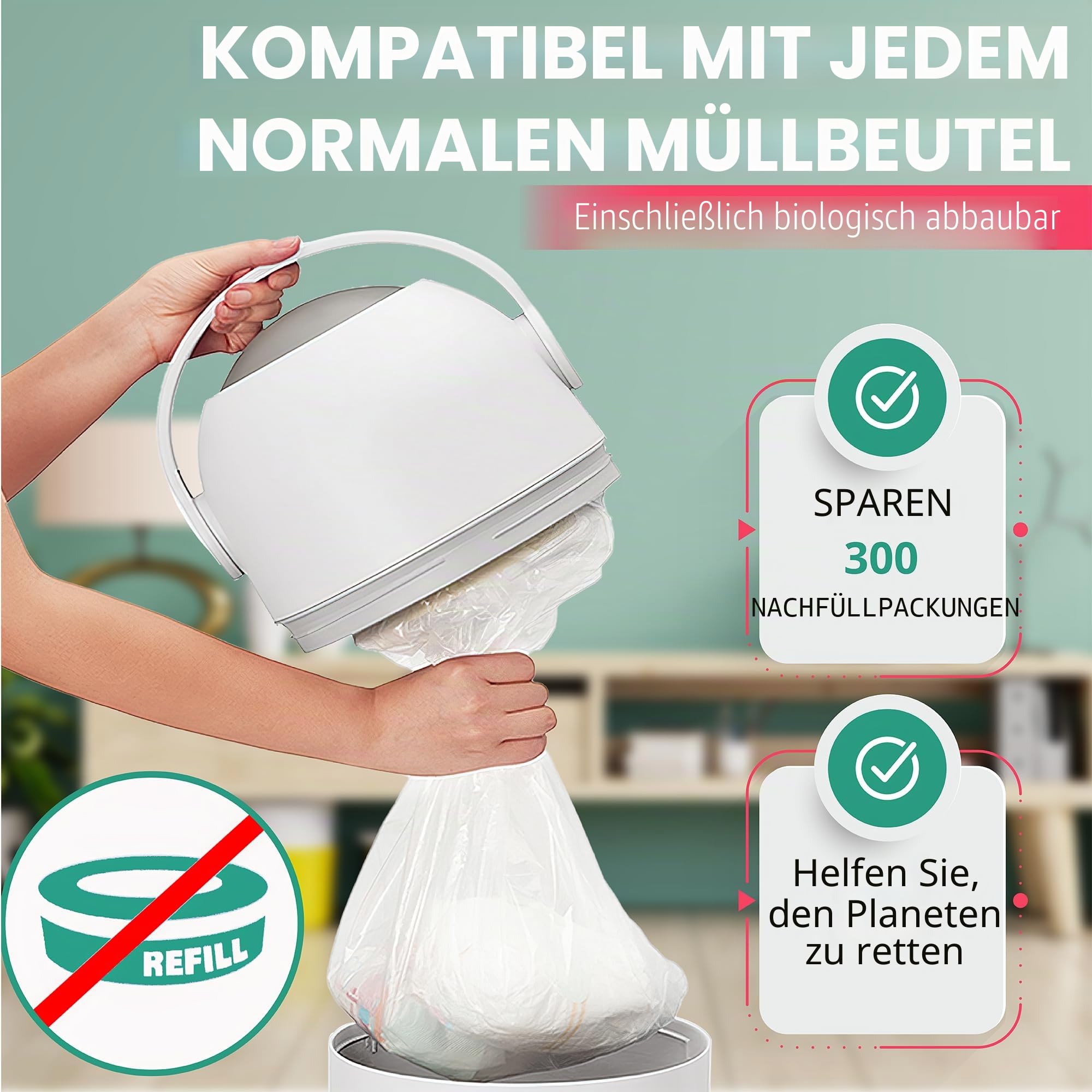 Magic Baby Windeleimer, patentiertes Geruch-Stopp-System, verwenden Sie jeden Müllbeutel, Einhandhebel, 4 Rollen Beutel inklusive (Graphit)