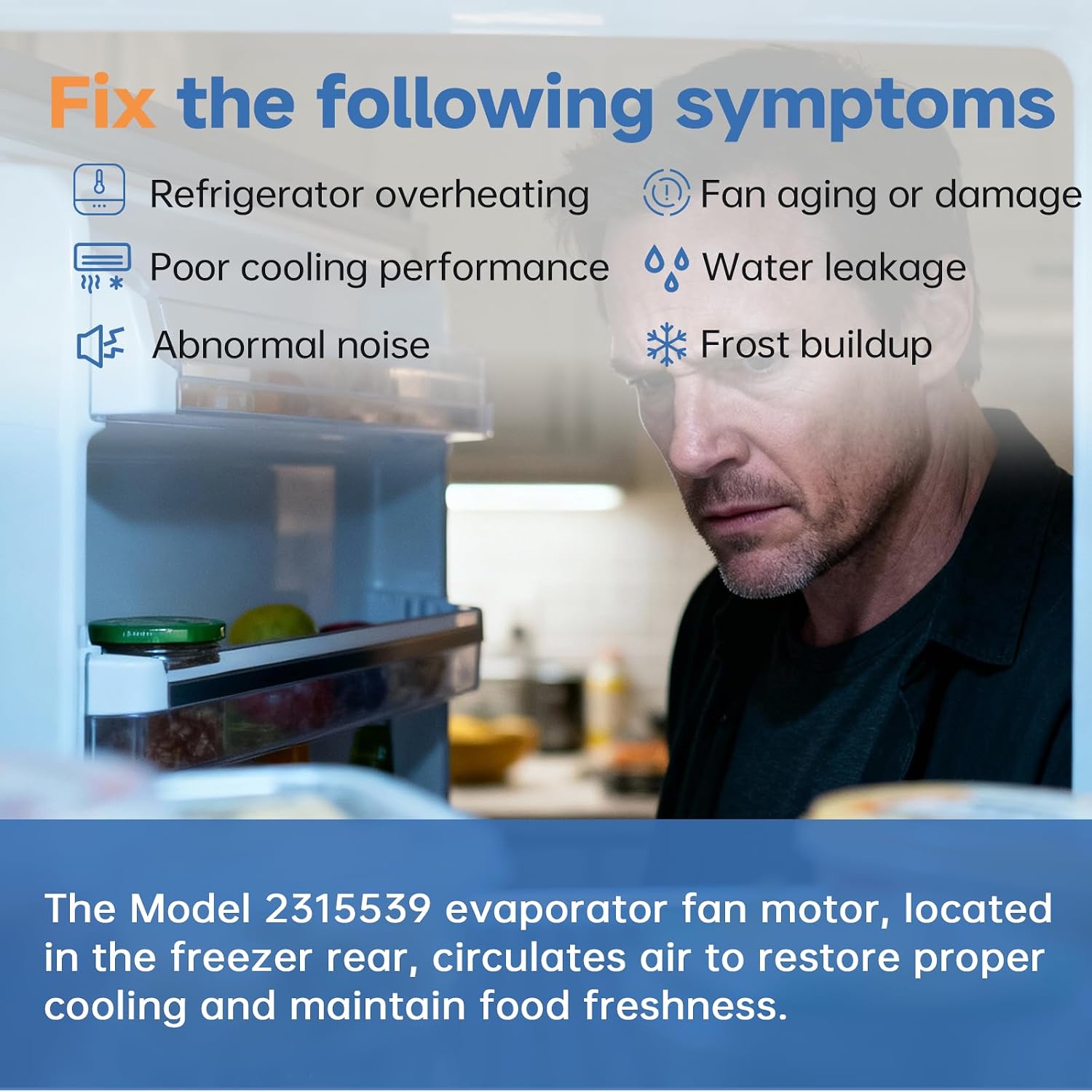 2315539 Refrigerator Evaporator Fan Motor, Compatible with Whirlpool, Kenmore, Estate, and Amana, Replaces WP2315539 2219689, 115V 60Hz