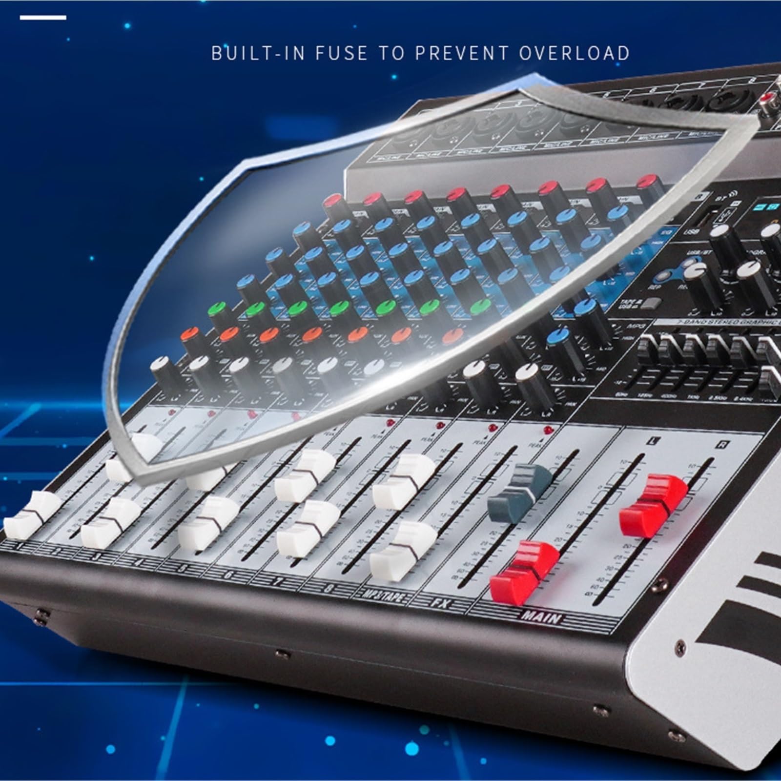 Mezclador de audio, Mezclador De 6 Canales Con 99 Efectos Reverberación, Equipado Ventilador, For Equipos DJ Y Karaoke para transmisión en vivo, podcasting, PC
