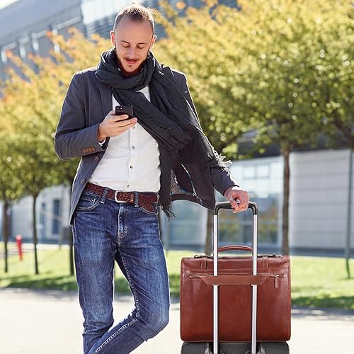 Miniatura 4 de Banuce Maletín de cuero curtido vegetal italiano vintage de grano completo para hombres, maletín con candado profesional de 14 pulgadas para laptop